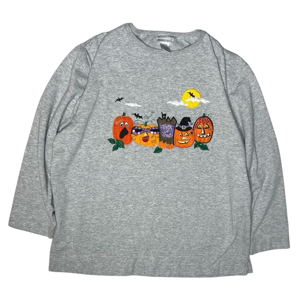 Vintage Y2K Fashion Bug Halloween Sweatshirt Embroidered Pumpkins Bats Moon Top